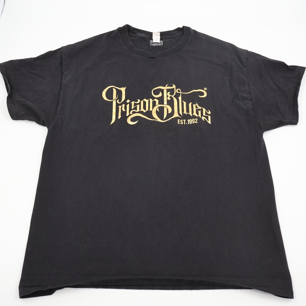 Prison Blues Graphic T-Shirt Mens XL Black Gold Logo Short Sleeve Workwear Tee